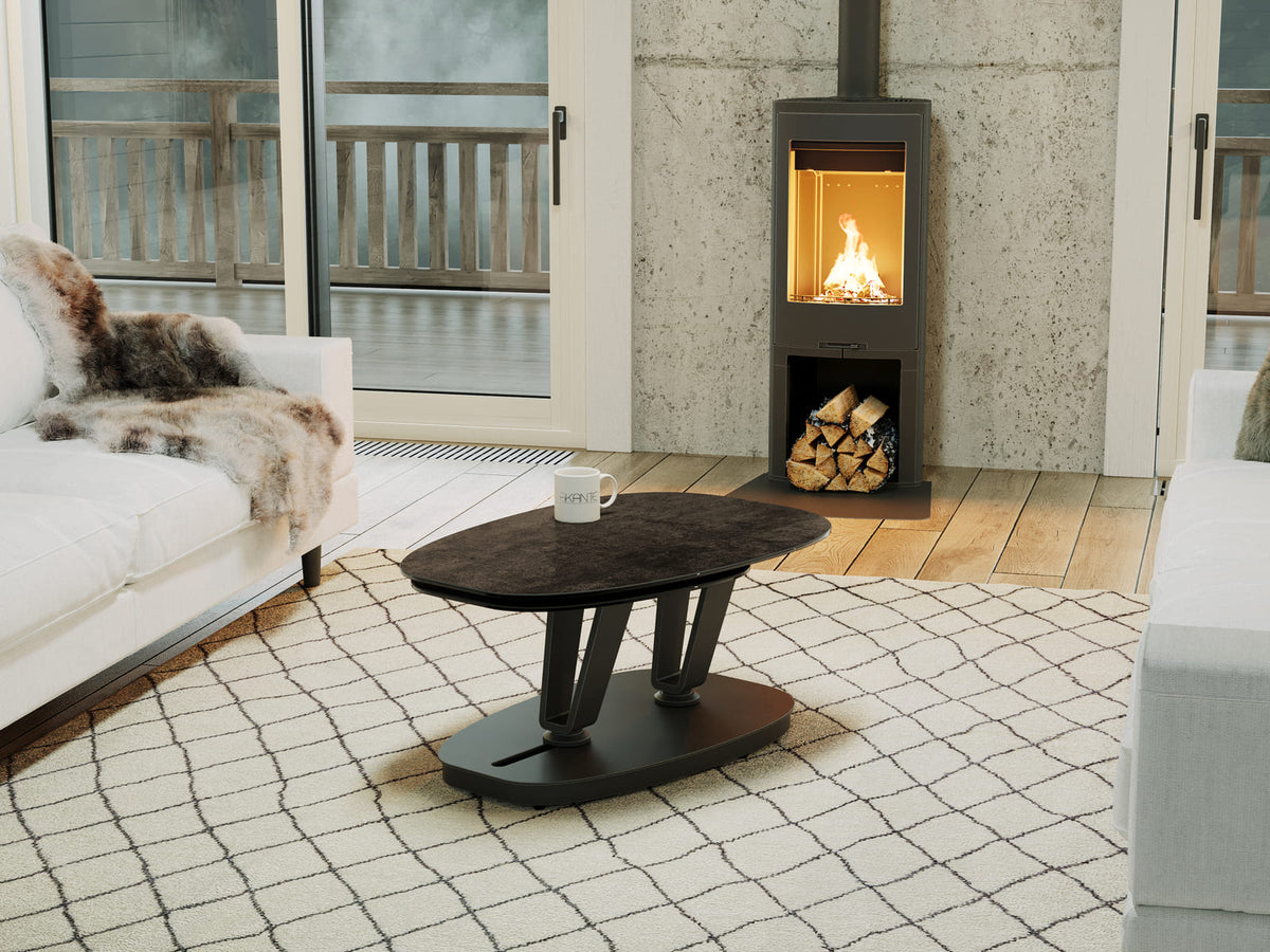 
Ausziehbarer, flexibler Design Keramik Couchtisch „Lotus“ - Marmoroptik Rostbraun