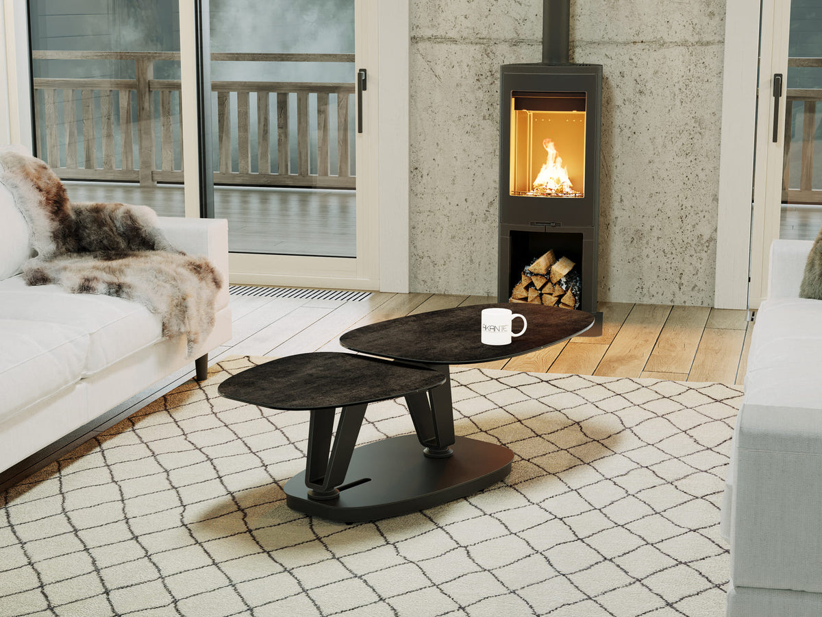 
Ausziehbarer, flexibler Design Keramik Couchtisch „Lotus“ - Marmoroptik Rostbraun