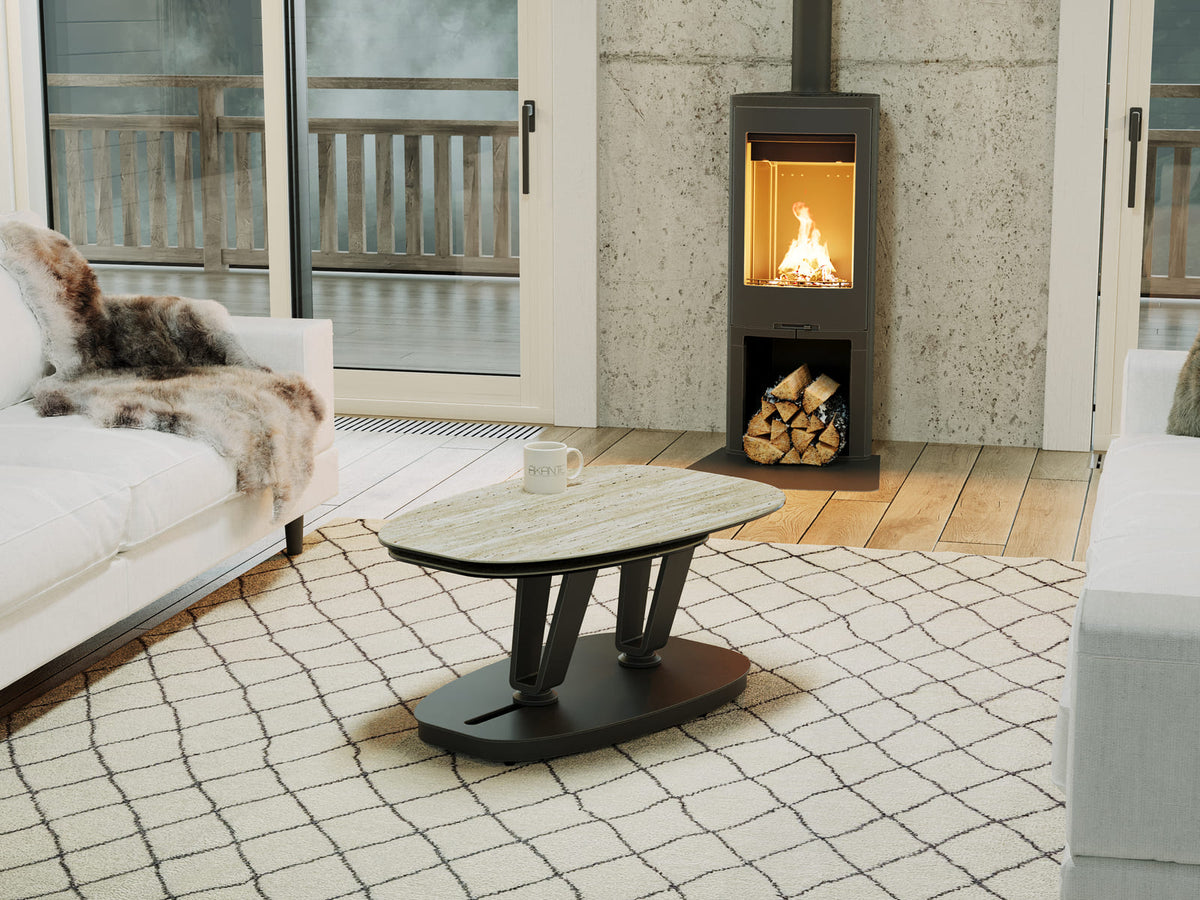 
Ausziehbarer, flexibler Design Keramik Couchtisch „Lotus“ - Keramik Travertin