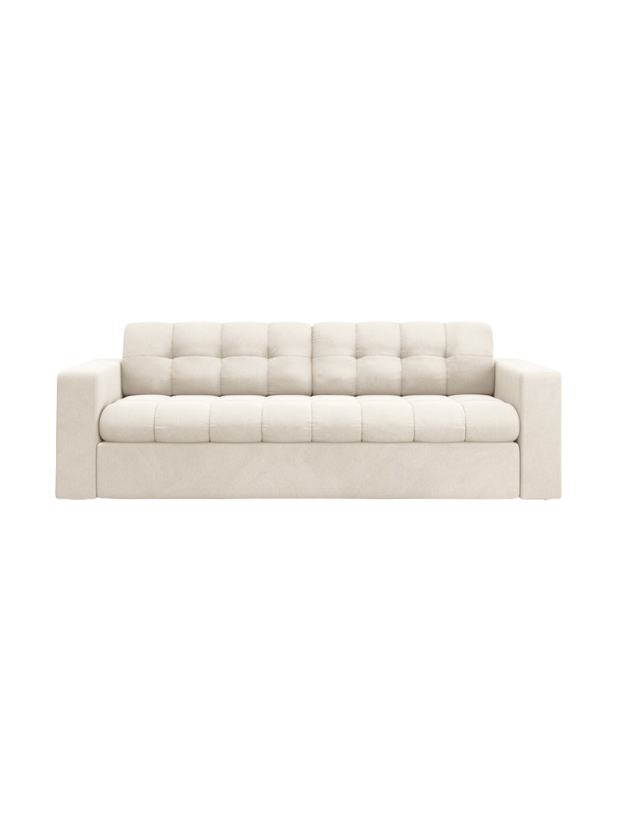 
3-Seater Designer Sofa "Yohan" with Sleeping Function - Light Beige Velvet