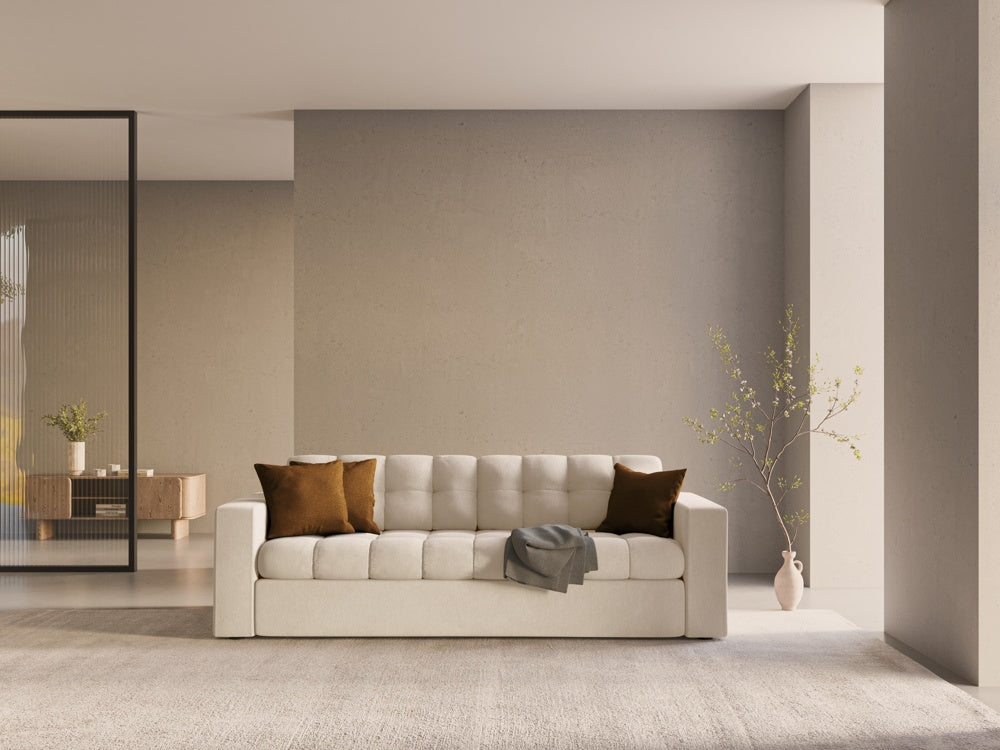 
3-Seater Designer Sofa "Yohan" with Sleeping Function - Light Beige Velvet