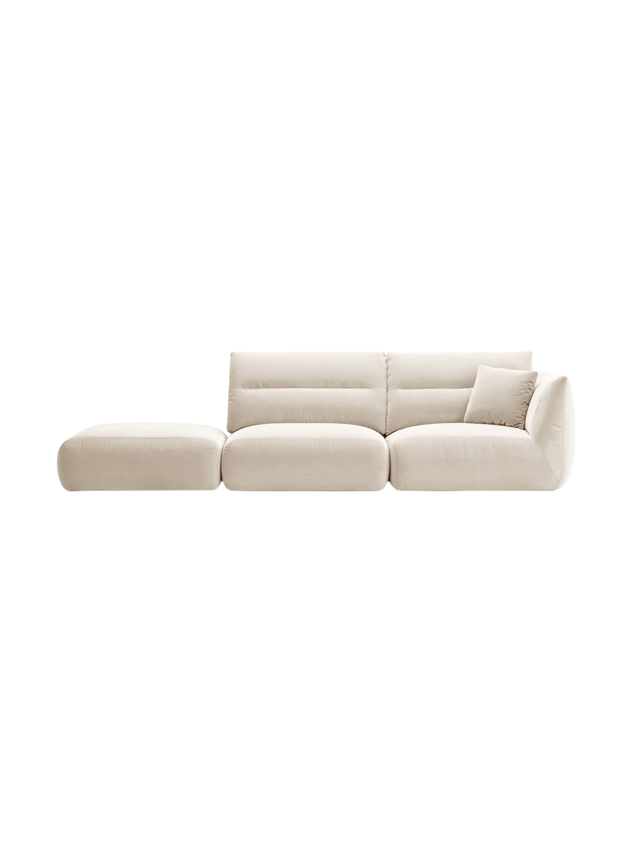 
4-Seater Designer Sofa "Maurie" with Ottoman - Velvet Ivory / Ottoman left