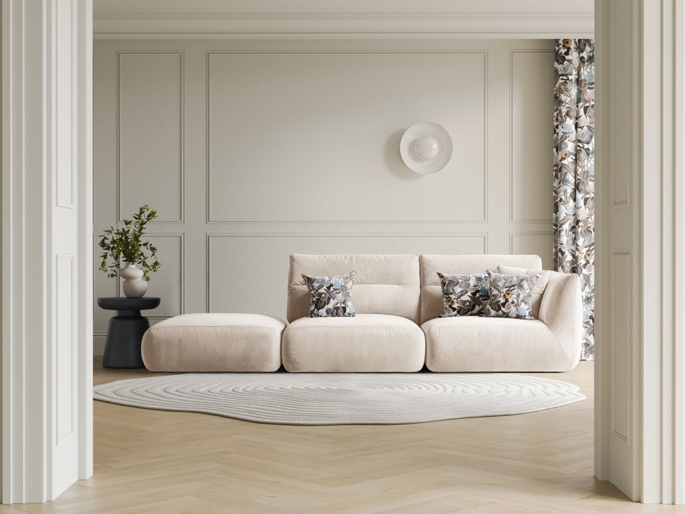 
4-Seater Designer Sofa "Maurie" with Ottoman - Velvet Ivory / Ottoman left