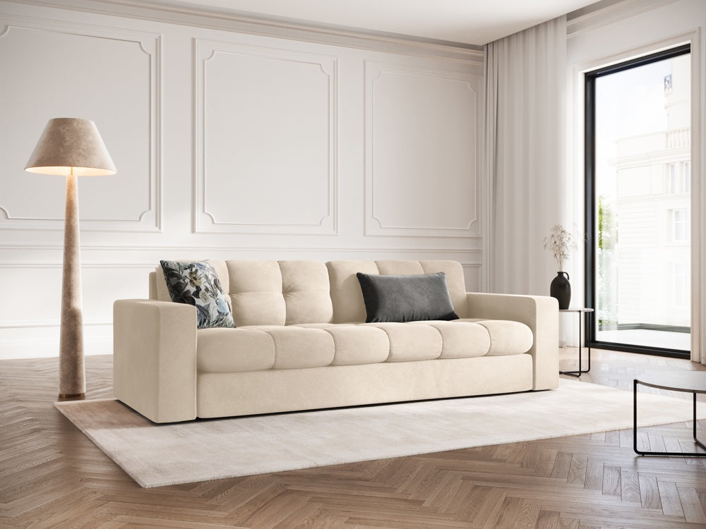 
3-Seater Designer Sofa "Yohan" - Light Beige Velvet