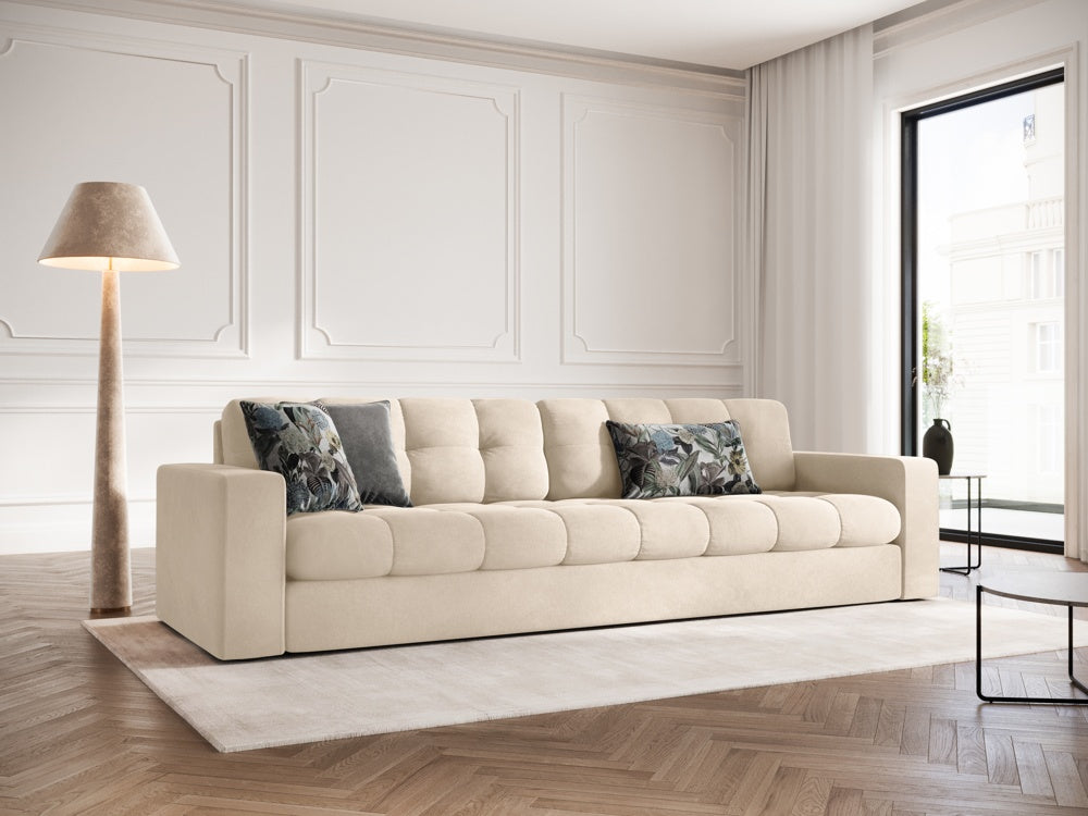 
4-Seater Designer Sofa "Yohan" - Light Beige Velvet