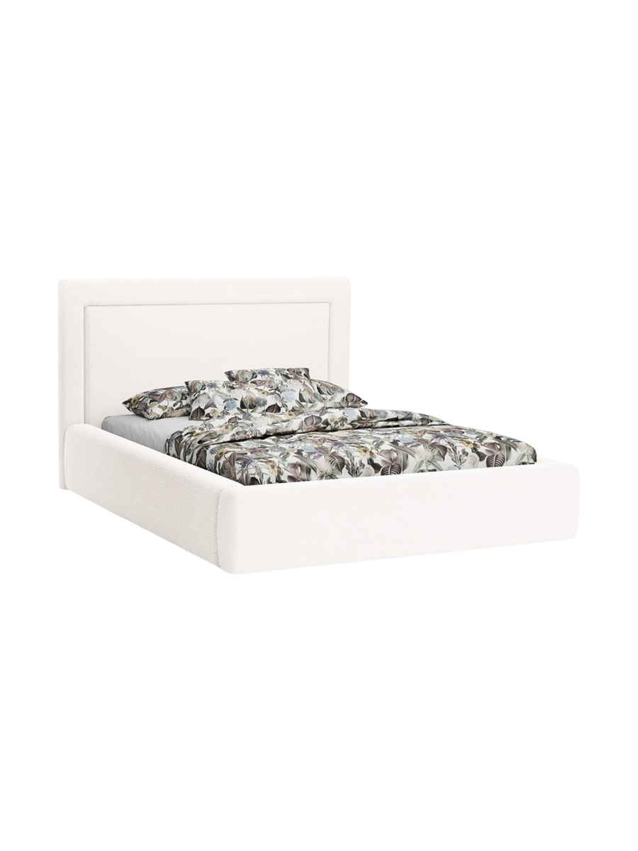 
Lit rembourré design « Valerie » avec compartiment de rangement, Bouclé blanc - 140 x 200 cm