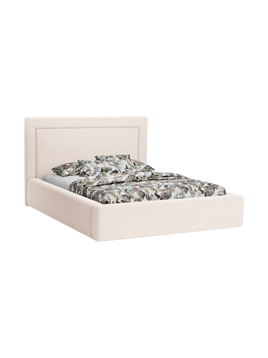 
Lit capitonné design « Valerie » avec compartiment de rangement, bouclé beige - 140 x 200 cm