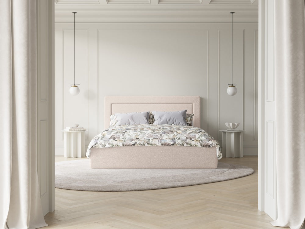 
Lit capitonné design « Valerie » avec compartiment de rangement, bouclé beige - 140 x 200 cm