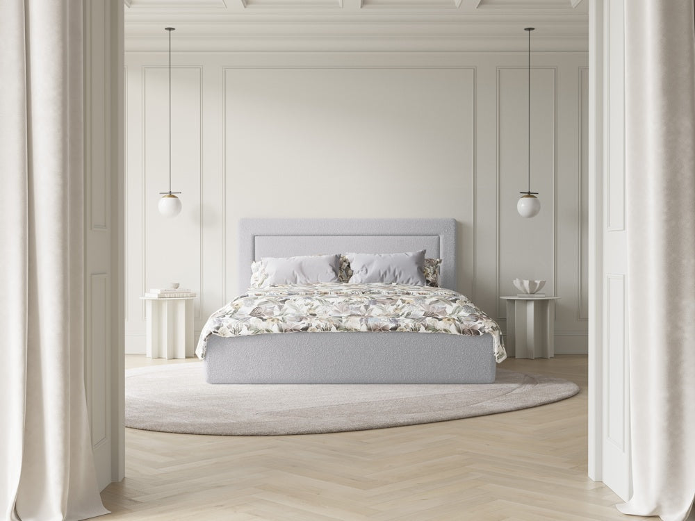 
Lit rembourré design « Valerie » avec compartiment de rangement, Bouclé gris clair - 140 x 200 cm