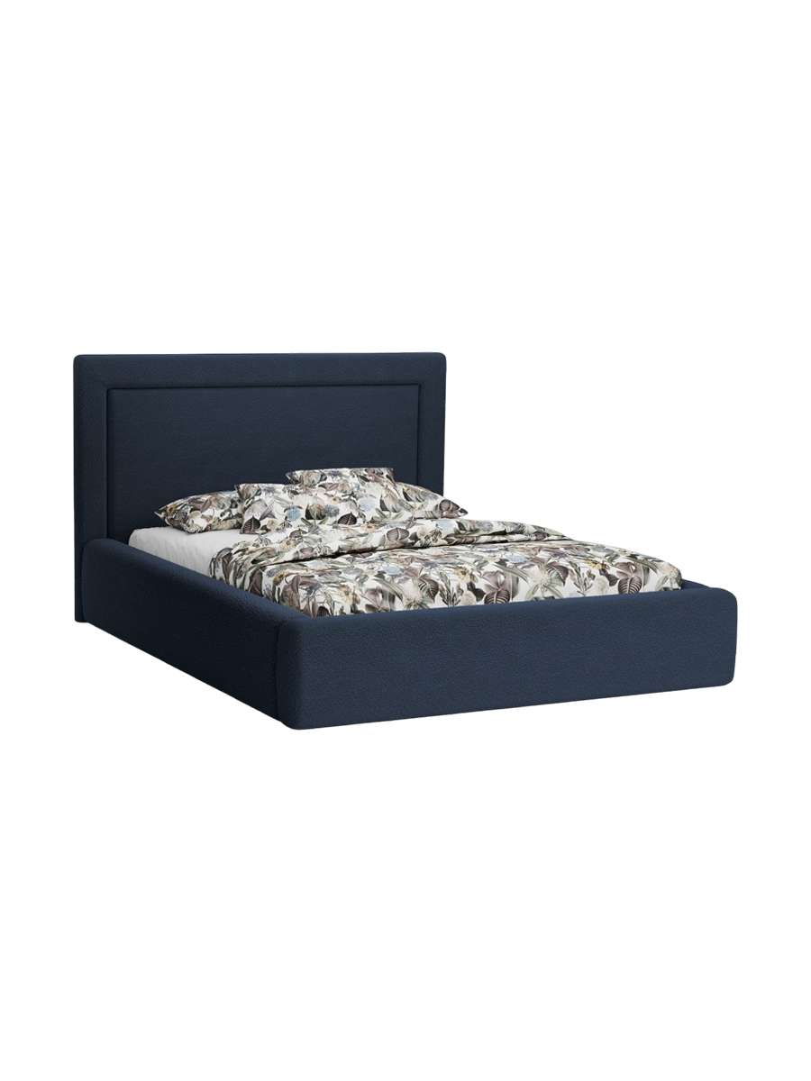 
Lit capitonné design « Valerie » avec compartiment de rangement, Bouclé Bleu foncé - 140 x 200 cm
