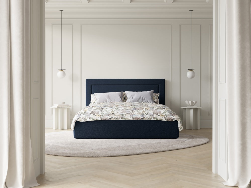 
Lit capitonné design « Valerie » avec compartiment de rangement, Bouclé Bleu foncé - 140 x 200 cm