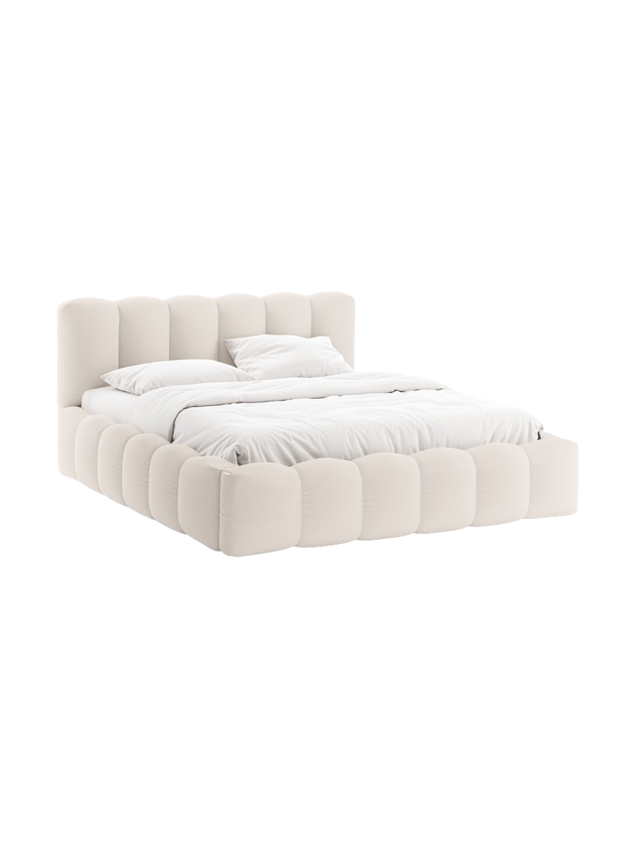 
Designer Upholstered Bed "Cameron" with Storage Compartment, Light Beige Structured Fabric - 140 x 200 cm