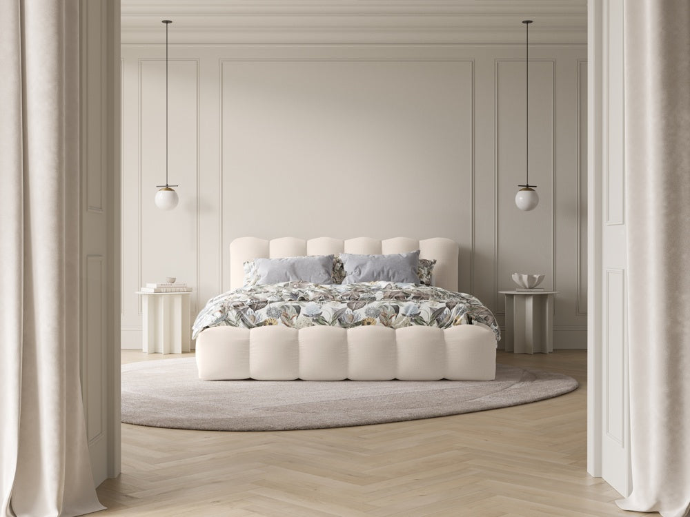 
Designer Upholstered Bed "Cameron" with Storage Compartment, Light Beige Structured Fabric - 140 x 200 cm