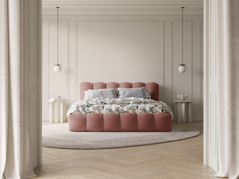 
Designer upholstered bed "Cameron" with storage compartment, dark pink textured fabric - 140 x 200 cm