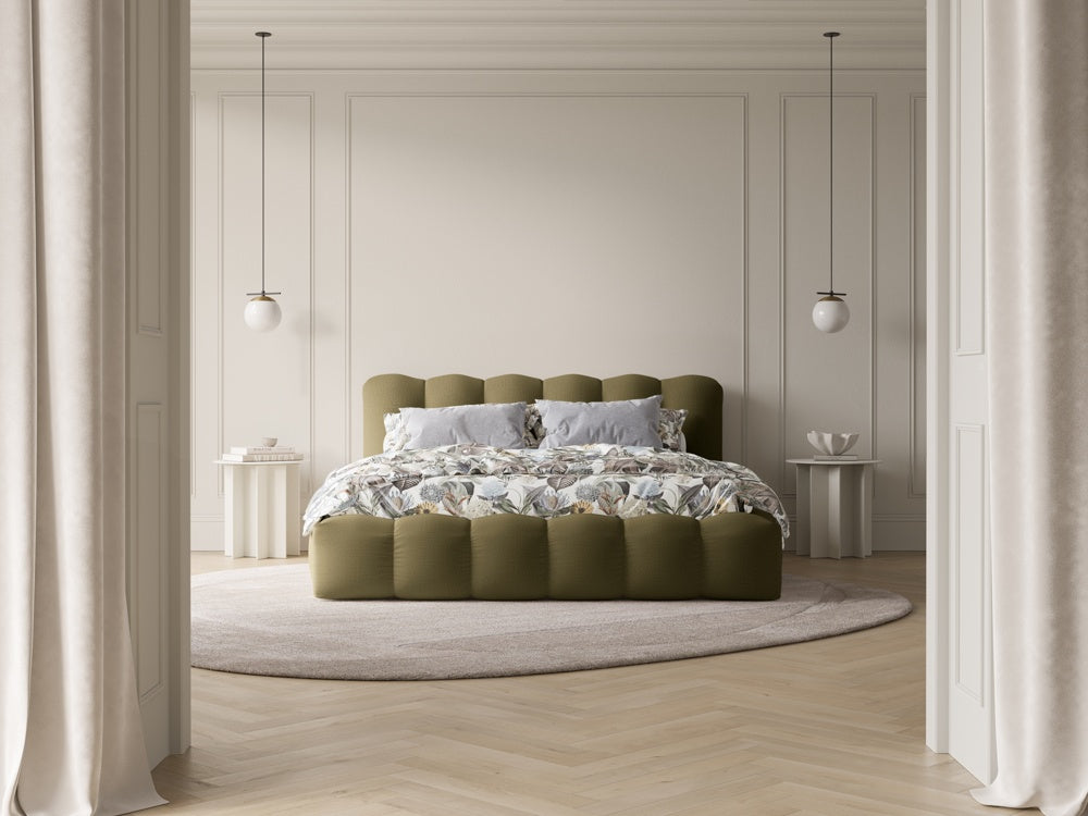 
Designer upholstered bed "Cameron" with storage compartment, textured fabric green - 140 x 200 cm