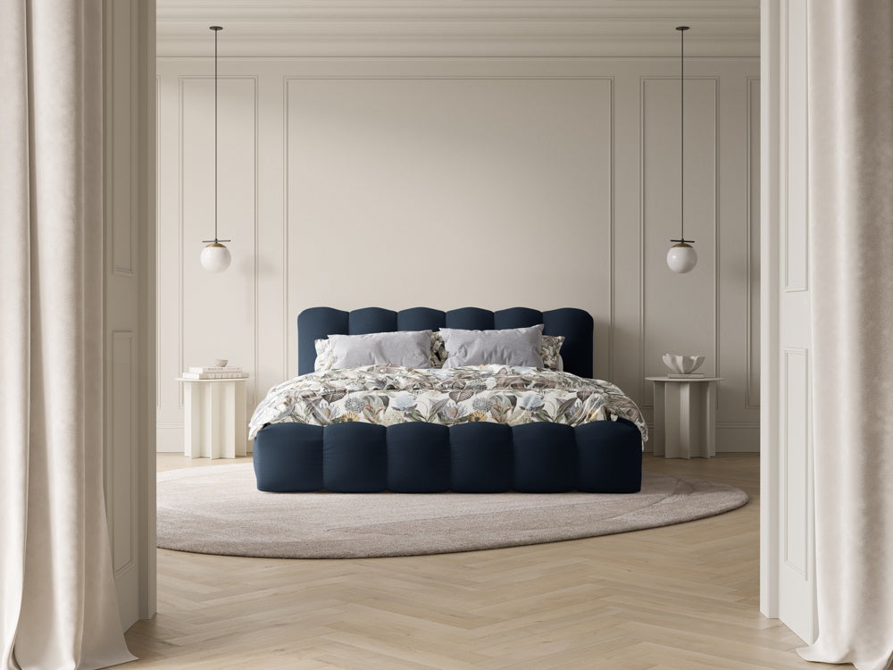 
Designer Upholstered Bed "Cameron" with Storage Compartment, Royal Blue Structured Fabric - 140 x 200 cm
