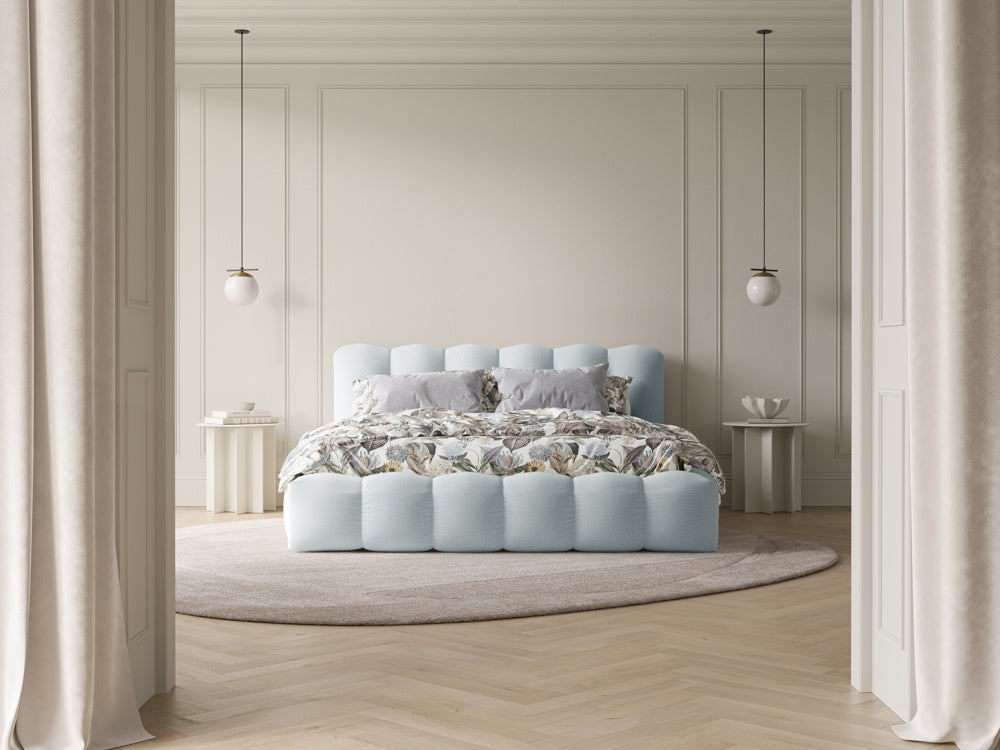 
Designer Upholstered Bed "Cameron" with Storage Compartment, Light Gray Structured Fabric - 140 x 200 cm