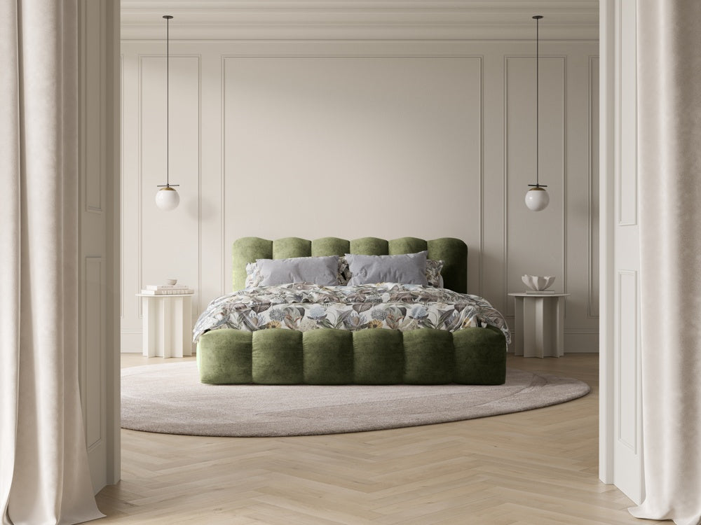 
Designer Upholstered Bed "Cameron" with Storage Compartment, Chenille Light Green - 140 x 200 cm