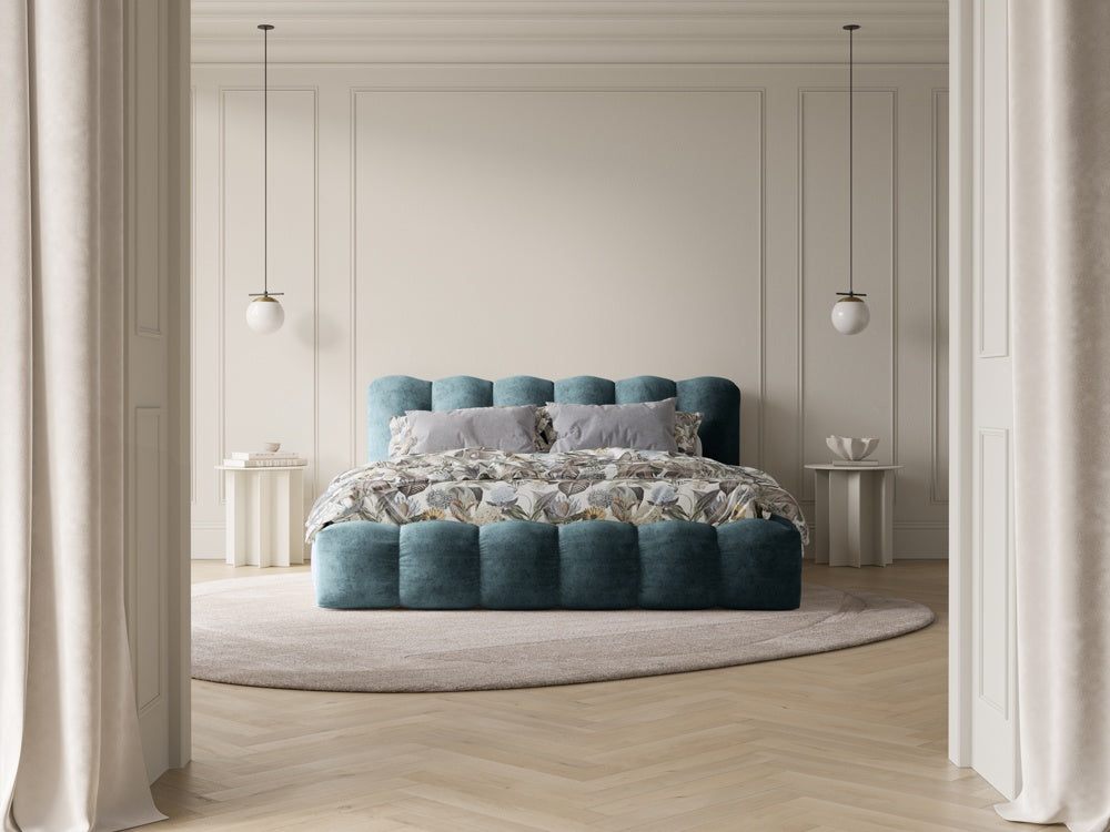 
Designer Upholstered Bed "Cameron" with Storage Compartment, Chenille Denim Blue - 140 x 200 cm