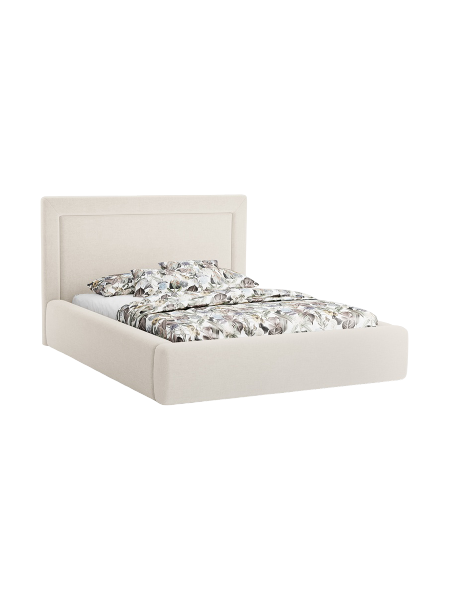 
Lit rembourré design « Valerie » avec vide-poche, tissu structuré beige clair - 140 x 200 cm
