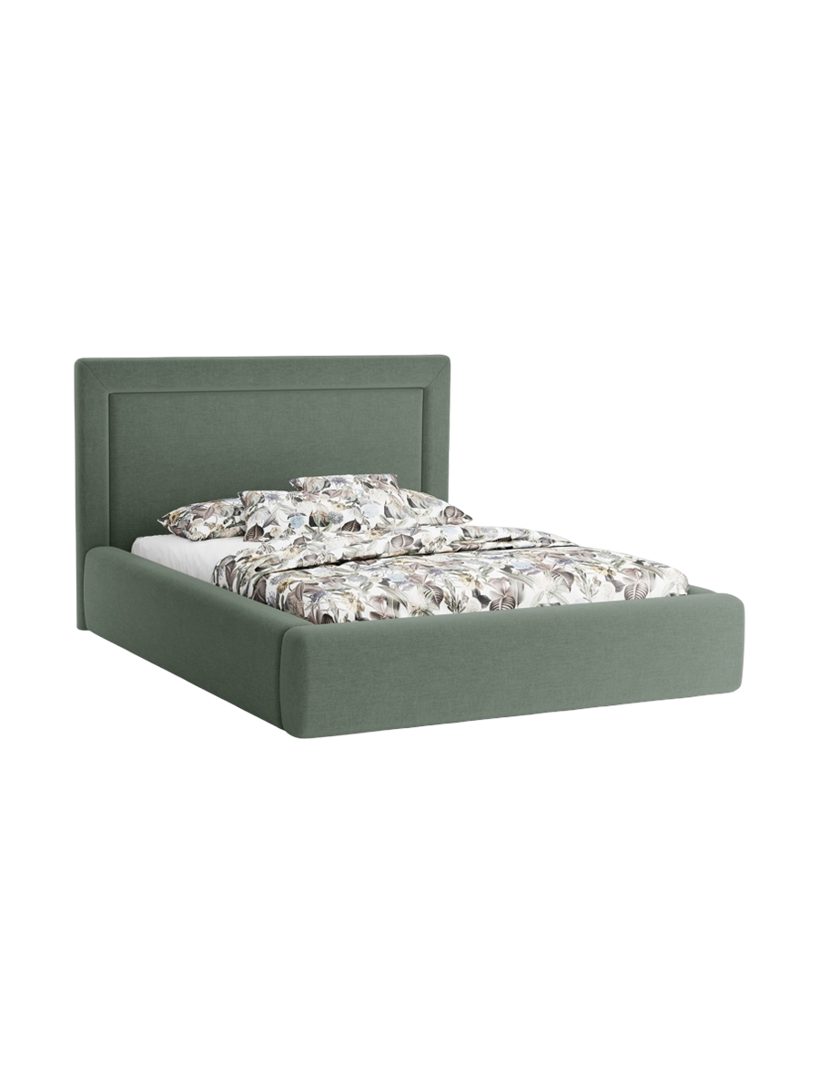 
Lit rembourré design « Valerie » avec compartiment de rangement, tissu structuré vert mousse - 140 x 200 cm