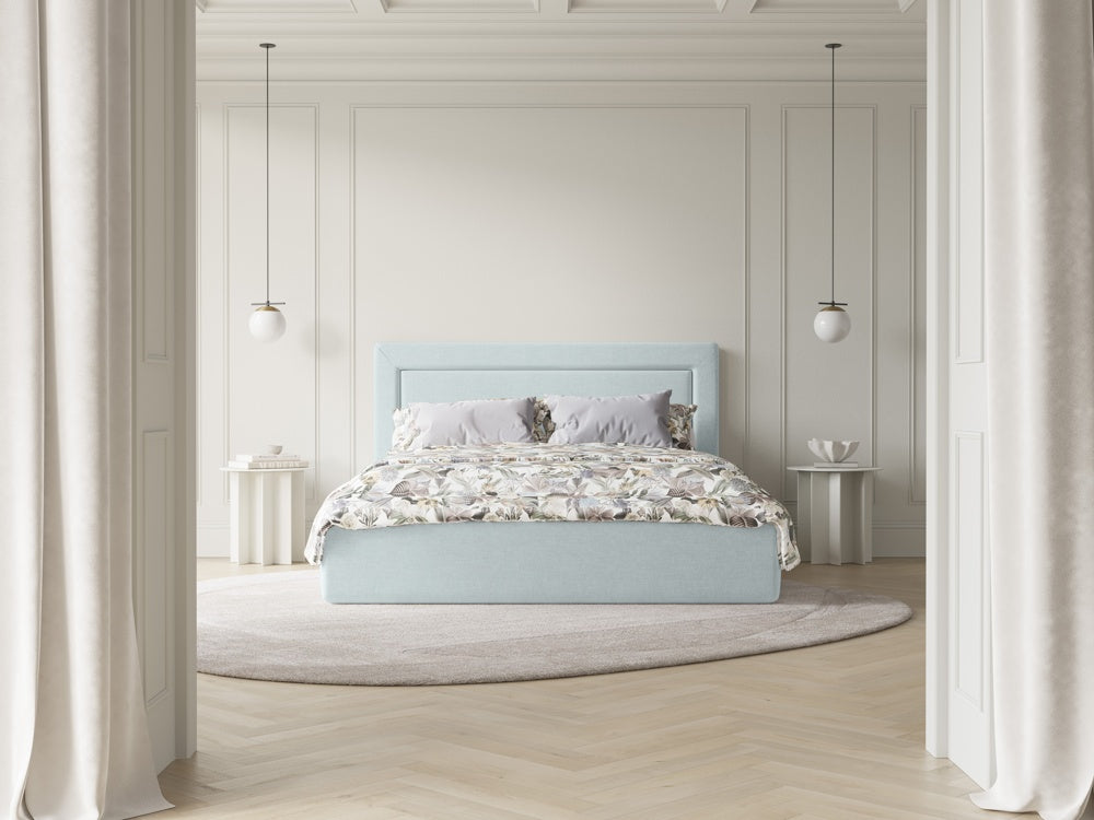 
Lit capitonné design « Valerie » avec compartiment de rangement, tissu structuré bleu saphir - 140 x 200 cm