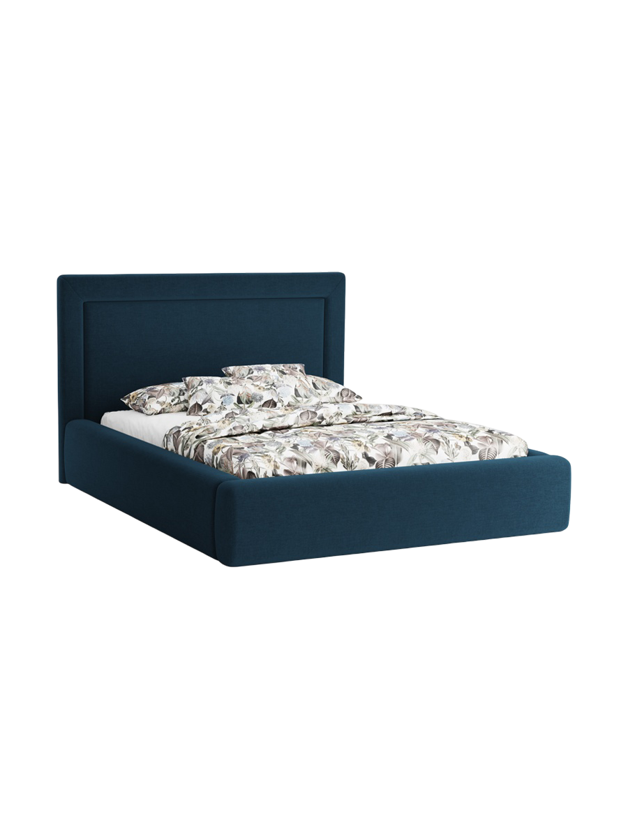 
Lit capitonné design « Valerie » avec compartiment de rangement, tissu structuré bleu marine - 140 x 200 cm