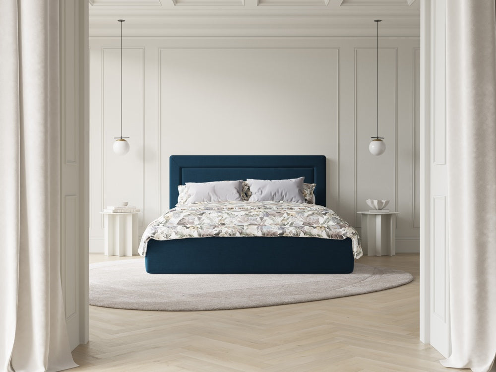 
Lit capitonné design « Valerie » avec compartiment de rangement, tissu structuré bleu marine - 140 x 200 cm