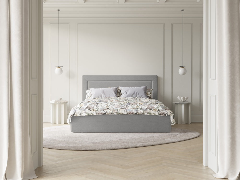 
Lit rembourré design « Valerie » avec compartiment de rangement, tissu structuré gris - 140 x 200 cm
