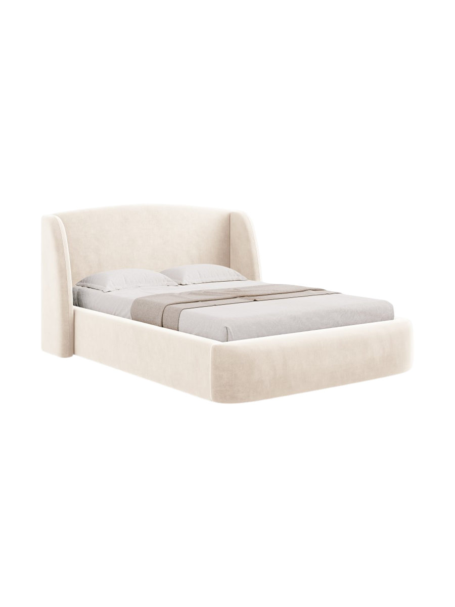 
Lit rembourré design « Aude » avec compartiment de rangement, velours beige clair - 140 x 200 cm
