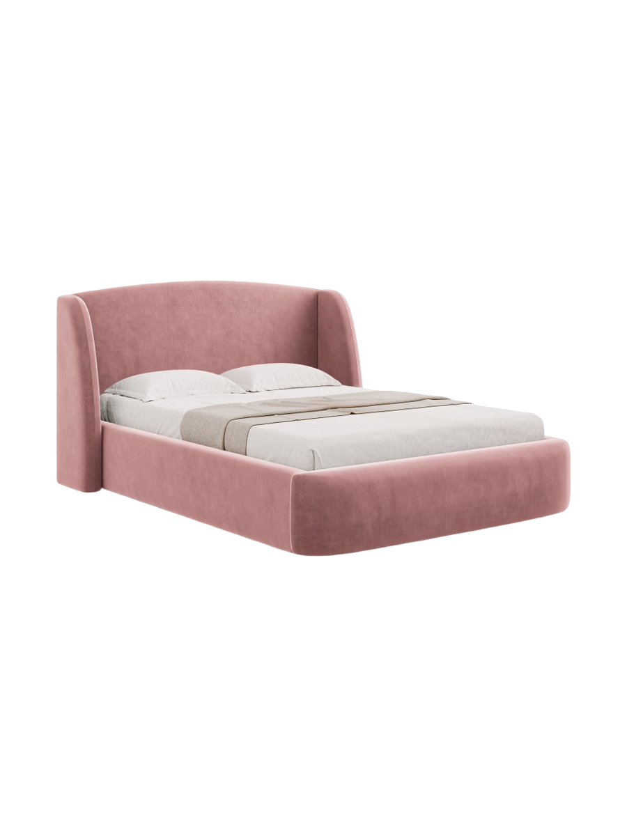
Lit rembourré design « Aude » avec compartiment de rangement, velours rose - 140 x 200 cm