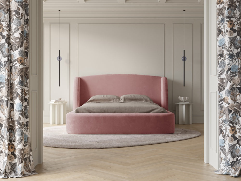 
Lit rembourré design « Aude » avec compartiment de rangement, velours rose - 140 x 200 cm
