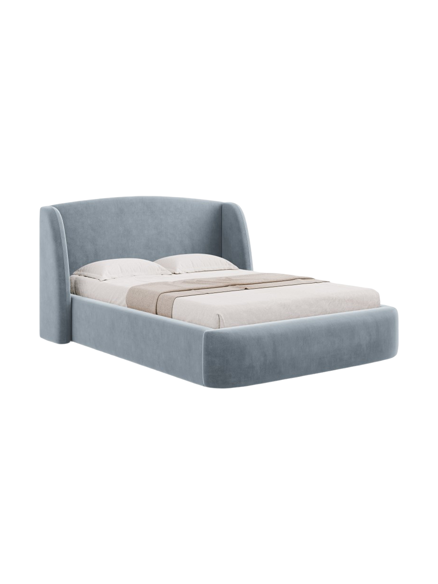 
Lit capitonné design « Aude » avec compartiment de rangement, velours bleu clair - 140 x 200 cm