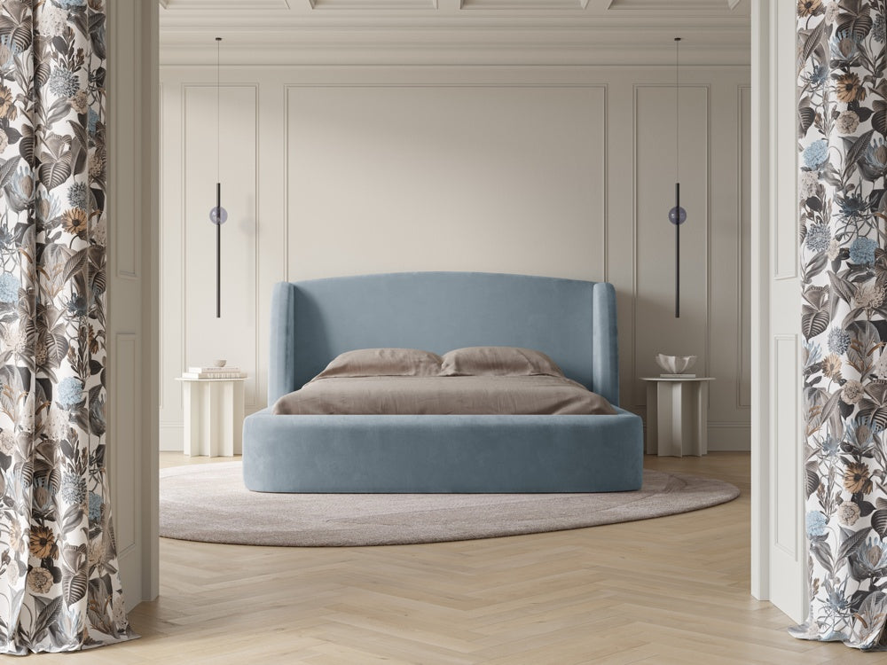 
Lit capitonné design « Aude » avec compartiment de rangement, velours bleu clair - 140 x 200 cm