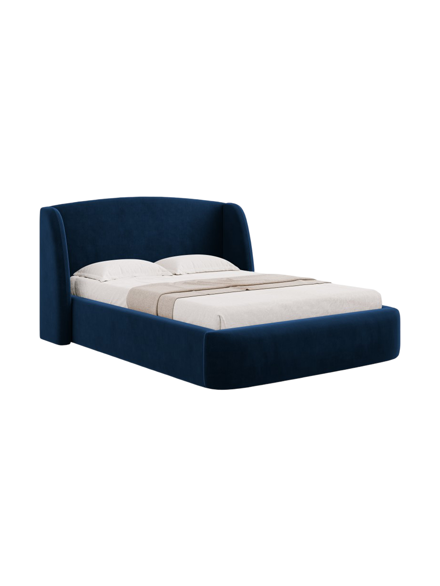 
Lit capitonné design « Aude » avec compartiment de rangement, velours bleu roi - 140 x 200 cm