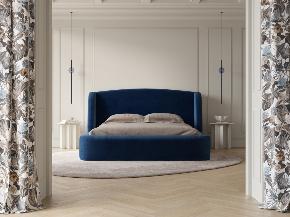
Lit capitonné design « Aude » avec compartiment de rangement, velours bleu roi - 140 x 200 cm