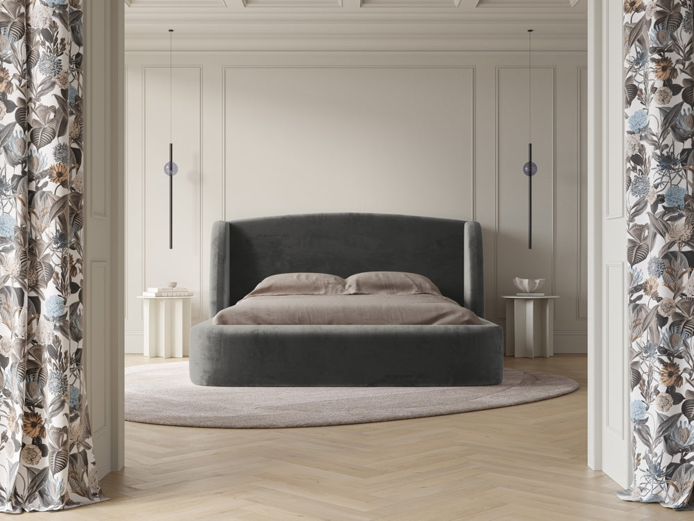 
Lit capitonné design « Aude » avec espace de rangement, velours gris clair - 140 x 200 cm
