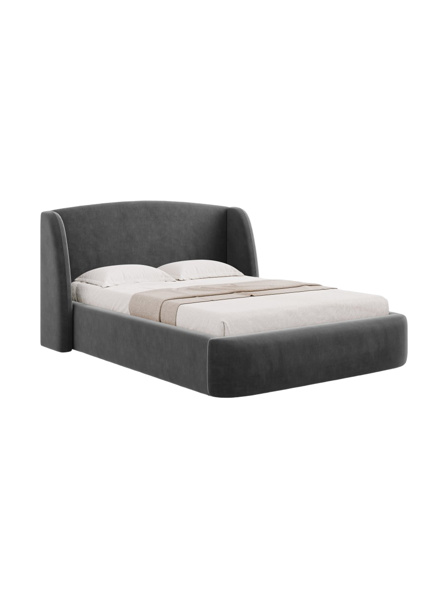 
Lit rembourré design « Aude » avec coffre de rangement, velours gris - 140 x 200 cm