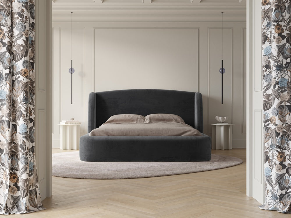 
Lit rembourré design « Aude » avec coffre de rangement, velours gris - 140 x 200 cm