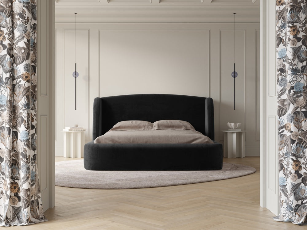 
Lit rembourré design « Aude » avec espace de rangement, velours noir - 140 x 200 cm