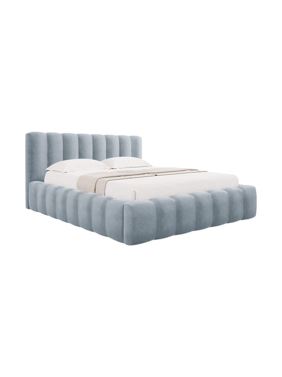
Lit rembourré design « Ludivine » avec compartiment de rangement, velours bleu clair - 140 x 200 cm
