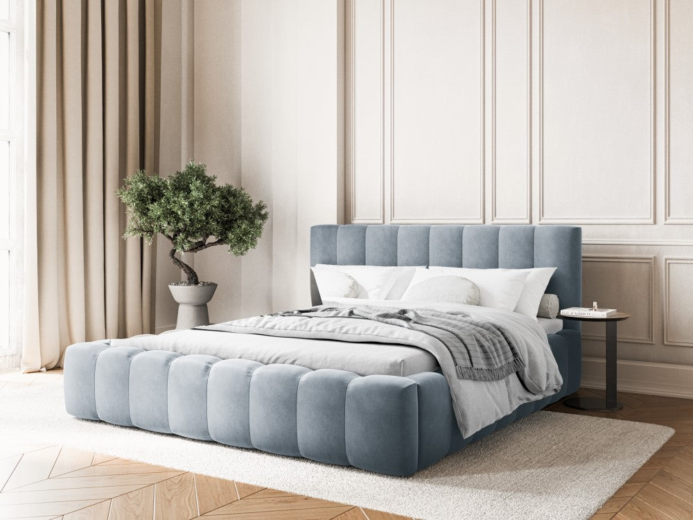 
Lit rembourré design « Ludivine » avec compartiment de rangement, velours bleu clair - 140 x 200 cm