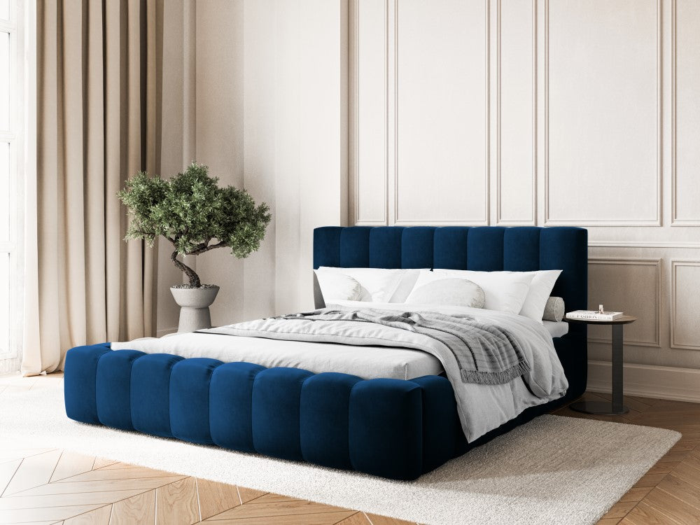 
Lit rembourré design « Ludivine » avec compartiment de rangement, velours bleu roi - 140 x 200 cm