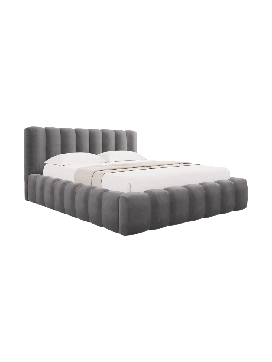 
Lit rembourré design « Ludivine » avec compartiment de rangement, velours gris - 140 x 200 cm