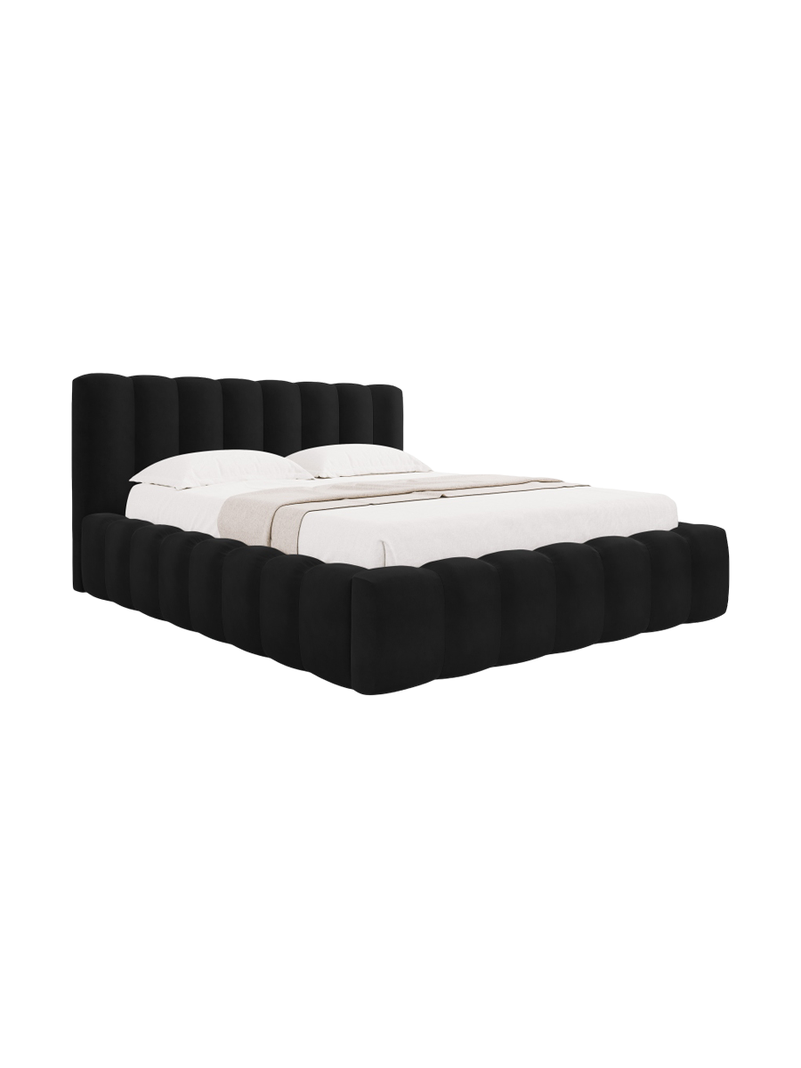 
Lit capitonné design « Ludivine » avec rangement, velours noir - 140 x 200 cm