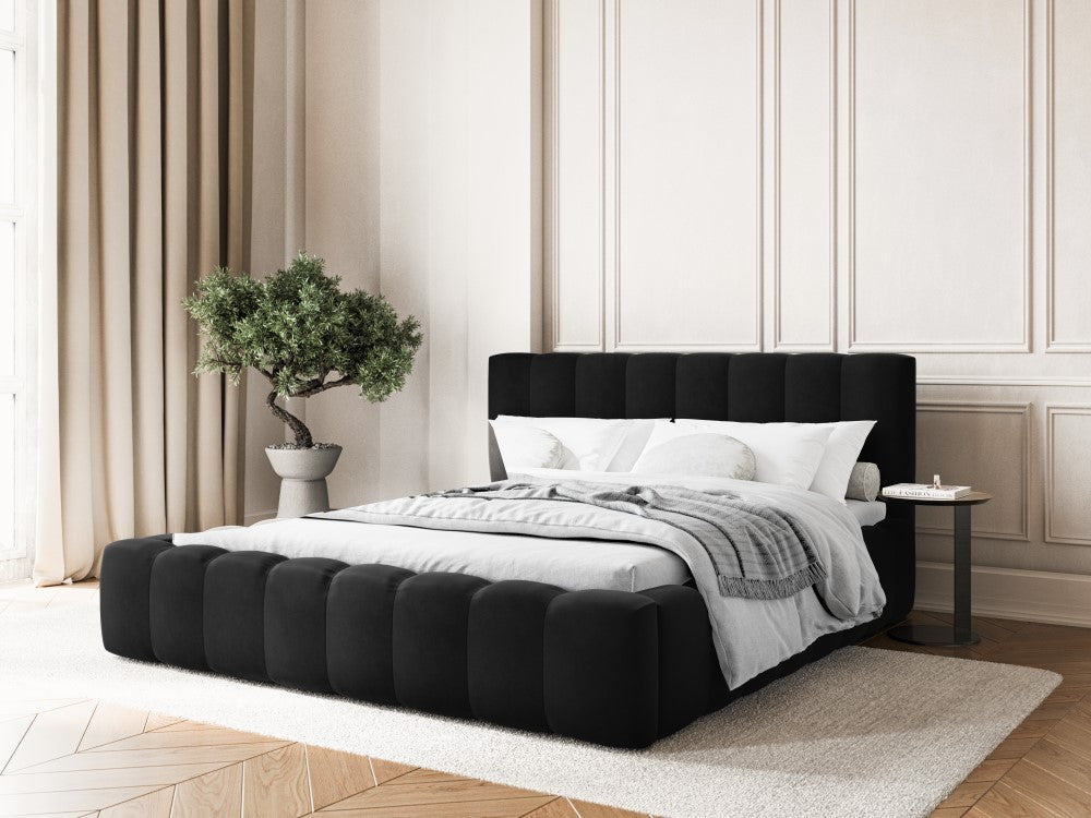 
Lit capitonné design « Ludivine » avec rangement, velours noir - 140 x 200 cm