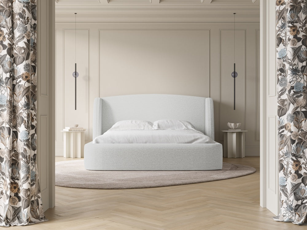 
Designer Upholstered Bed "Aude" with Storage Compartment, Light Gray Structured Fabric - 140 x 200 cm
