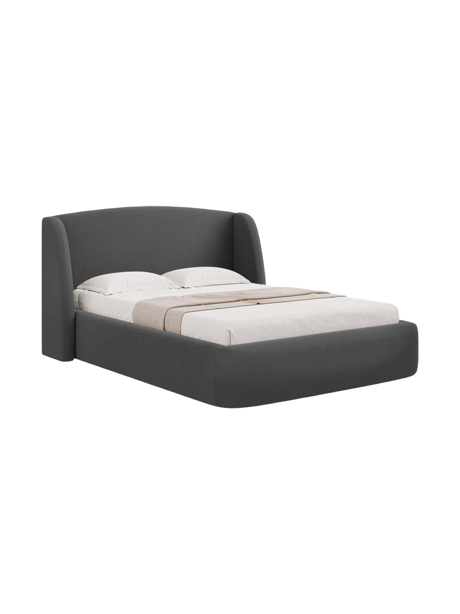 
Designer upholstered bed "Aude" with storage compartment, dark grey textured fabric - 140 x 200 cm