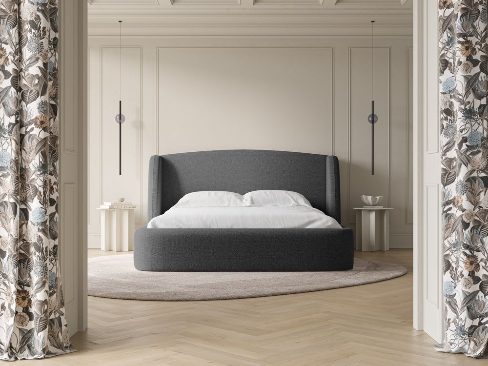 
Designer upholstered bed "Aude" with storage compartment, dark grey textured fabric - 140 x 200 cm