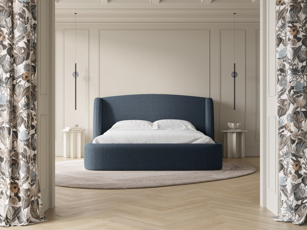 
"Aude" upholstered designer bed with storage compartment, textured fabric dark blue - 140 x 200 cm
